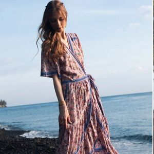 Tulle & Batiste NWT Floral Pink and Blue Wrap Rayon Maxi Dress
